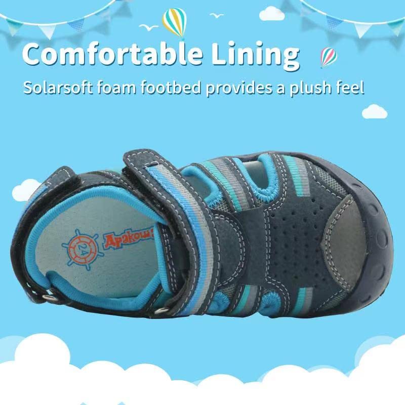 Apakowa Kids Boys Sandals Summer Outdoor Athletic Double Strap Closed-Toe Beach Sandals Sport (Toddler/Little Kid)
