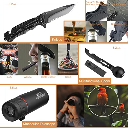Survival Kit 34 in 1 Emergency Tactical Survival Gear Camping Tool Accessories Equipment Gifts for Men Christmas Stocking ...