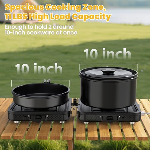 Camp Stove Propane, 2 Burner Folding Propane Camping Stove with Carrying Bag, Adjustable High Heat Burners & Piezo Push-Bu...