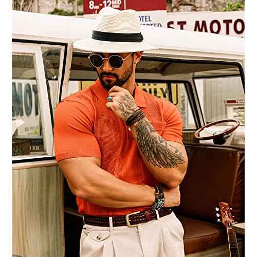 GRACE KARIN Mens Breathable Polo Shirts Short Sleeve Lightweight Knit Texture Golf Shirts Knitwear
