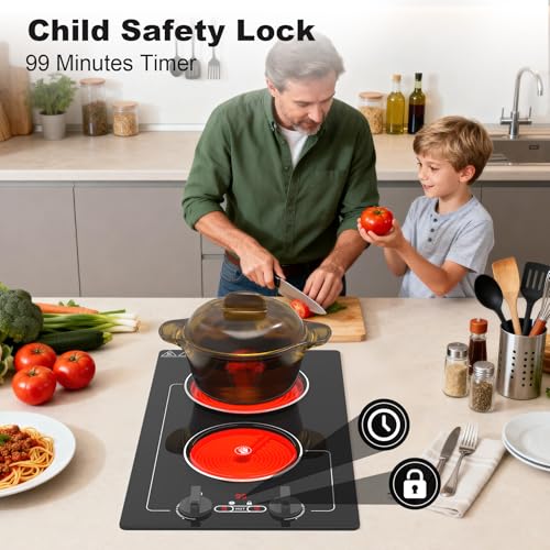 VBGK Electric Cooktop,110V 2100W electric Stove Top with Knob Control,Countertop/Built-in Design with 9 Power Levels,Kids ...