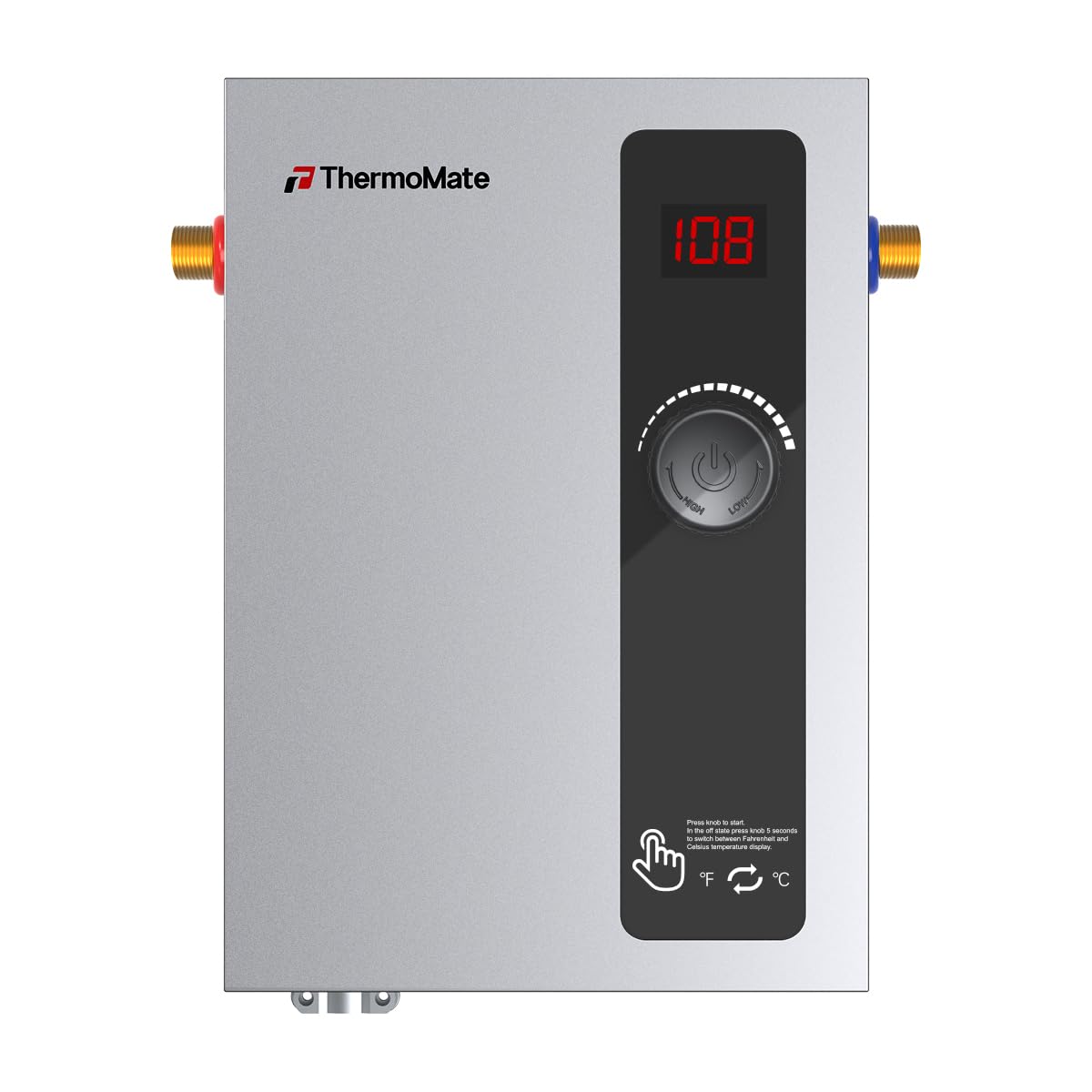 ThermoMate Tankless Water Heater Electric, 11kW 240 Volt On Demand Instant Hot Water Heater for Point of Use, Self-Modulating LED Display Knob Control, ETL Certified, 2.15GPM at 35°F Rise