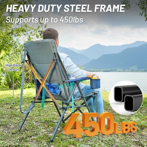 TIMBER RIDGE Oversized Camping Chair with Lumbar Support, Portable Folding Chair Heavy Duty for Adults Supports 450 LBS fo...