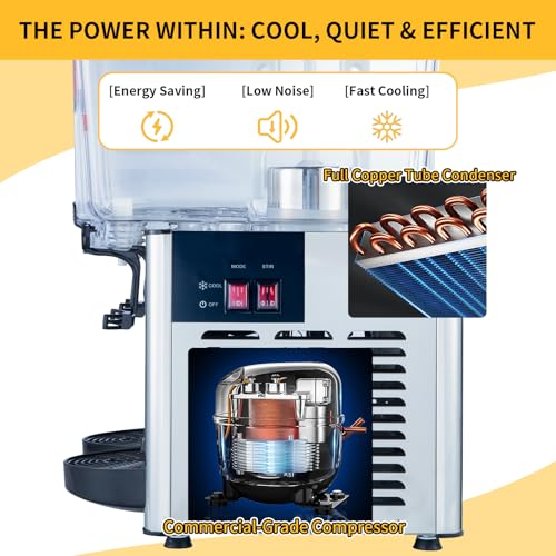 FSKEKU Dual-Tank Commercial Beverage Dispenser, 36L (9.5 Gal) Total, Black Refrigerated Juice Drink Machine, Stainless Ste...