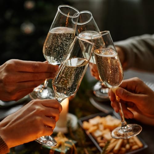 PARACITY Champagne Flutes, Champagne Glasses Set of 4, Elegant 8.5oz glass champagne flutes, Gift for Birthday, Wedding, C...