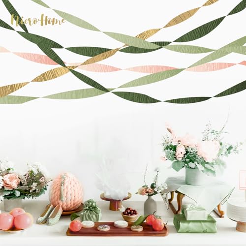 NICROHOME EUR Wedding Party Decorations, 8 Rolls Moss Sage Green Pink Crepe Paper Streamers for Boho Baby Shower, Wedding,...