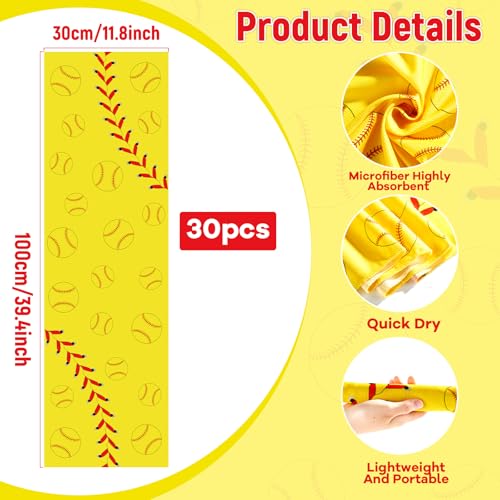 30Pcs Softball Cooling Towels for Neck and Face 40 x 12 Inch Softball Sports Team Gifts Workout Ice Towel for Gym Sweat Mi...