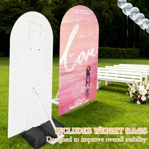 Yudlto 1 Pack White Wedding Backdrop Stand, Adjustable Metal Arch with Foldable Base and Weight Bag, Foam Board Display fo...
