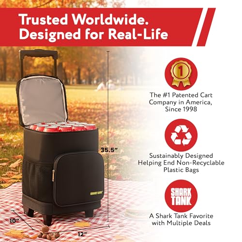 Ultra Compact Cooler Smart Cart with Wheels - Collapsible Insulated Cooler Bag - Foldable Travel Cooler 36 Cans - Leak Pro...