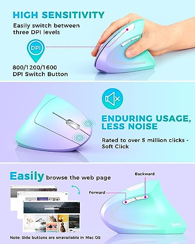 Lekvey Ergonomic Mouse, Vertical Wireless Mouse, Rechargeable 2.4G Optical Carpal Tunnel Mice: 800/1200 / 1600 DPI, 6 Butt...