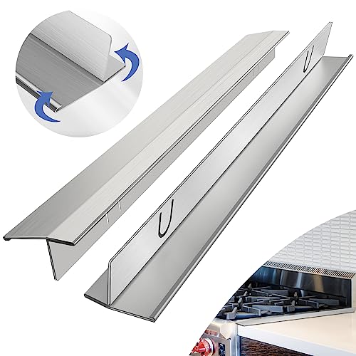 Stove Gap Covers Stainless Steel 2 Packs, 13.8~27.6 Inch Adjustable Heat Resistant Not Sharp Gap Filler, Easy to Clear Sto...