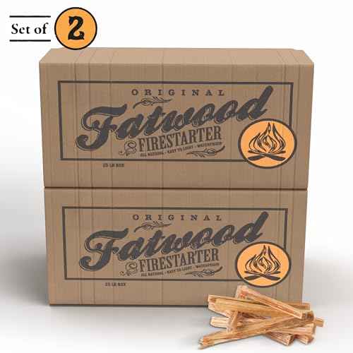 Fatwood Fire Starter Sticks 25-lb Box 2-Pack - Indoor or Outdoor All Natural Pine Fire Starters for Campfires, Fireplace, Firepit, Wood Stove, or BBQ Grill - Kindling Wood Firewood by Pure Garden