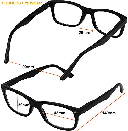 Success Eyewear Reading Glasses Set of 4 Black Quality Readers Spring Hinge Glasses for Reading for Men and Women