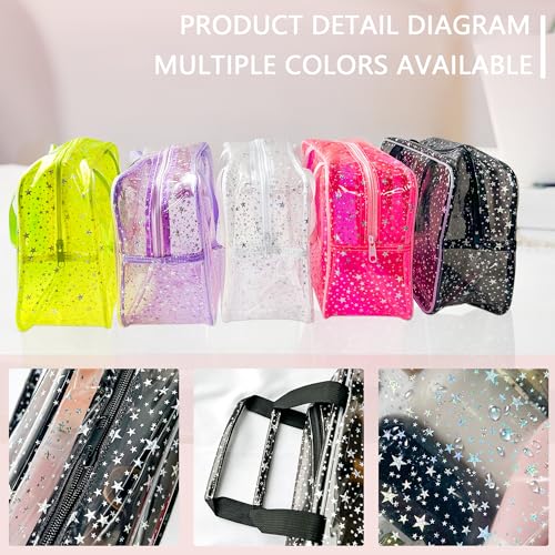 TotePrint Hot Pink Star Large Cosmetic Bag 12x5x8 inch Travel Pouch with Handle,Durable PVC Material,Zipper Design-Ideal f...