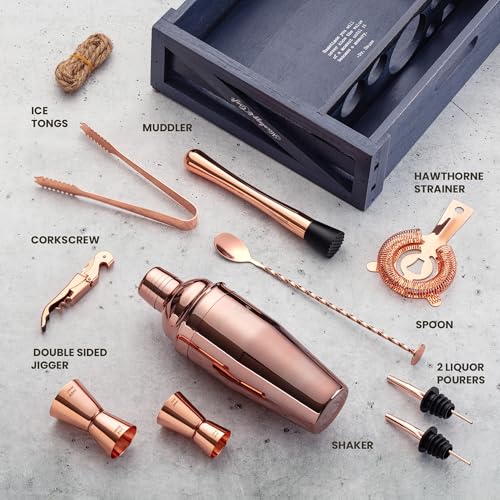 Mixology & Craft 11-Piece Cocktail Shaker Set with Wood Stand | Complete Cocktail Kit Gift Set | Top Bartender Gifts for M...