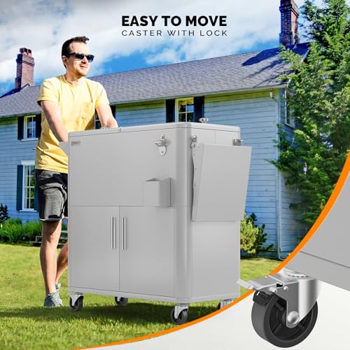 VINGLI Patio Cooler, Ice Chest with Storage Cabinet, Bottle Opener Drainage, Outdoor Cooler for Party, Deck, Pool