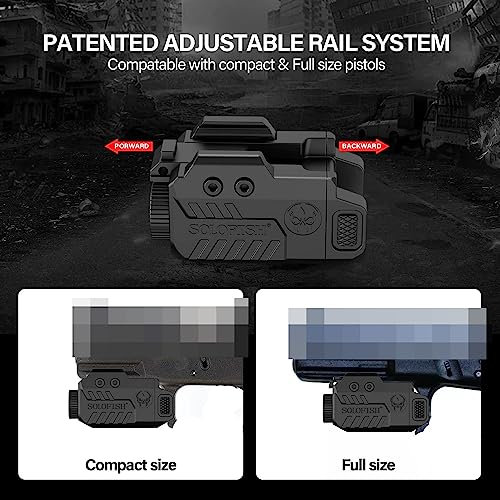 Solofish 500lm Tactical Flashlight Compatible for Compact with Rail, Green/Red/Blue Beam and White LED Combo with Strobe