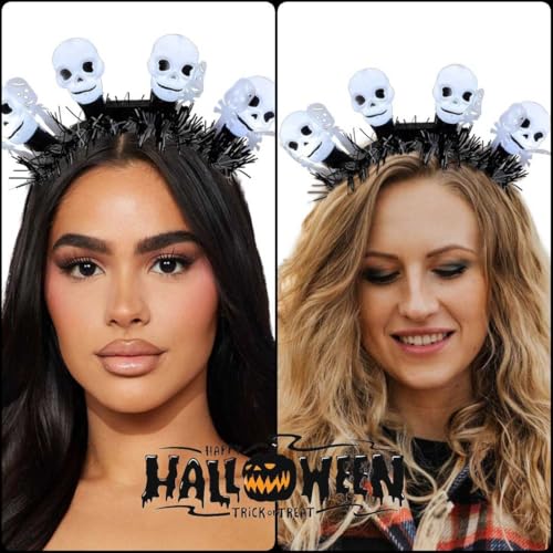 Fdesigner Light Up Halloween Headbands Ghost Headband Gothic Costume Hairband LED Glowing Headpiece Holiday Hair Accessori...