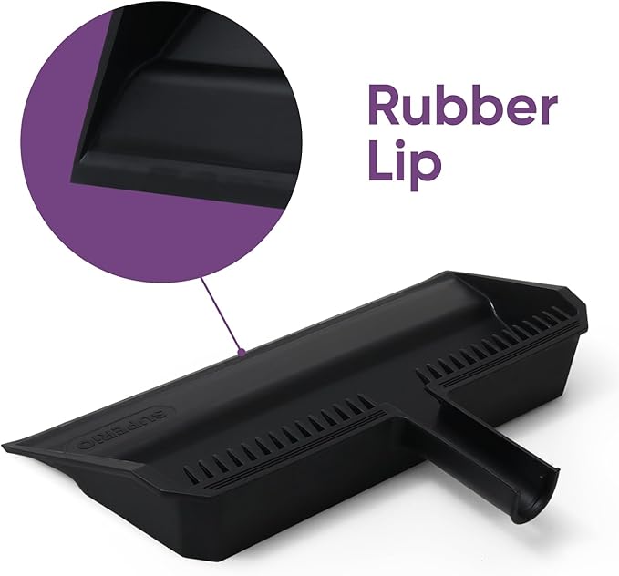 Superio 3-Pack Wide Plastic Dustpan with Comb - 16" Wide, Rubber Lip, Broom Handle Clip, Black