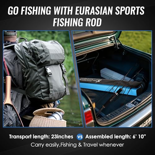 Eurasian Sports 30T Carbon Travel Spinning Rod - 4 Piece 6ft/7ft Portable Fishing Pole for Freshwater & Saltwater Bass, Tr...