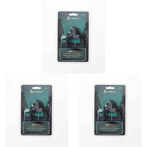 COBRA GA-SV01 Surveillance Walkie Talkie Headset Microphone for Adults, Compatible with All MicroTalk Two-Way Radios, Silicone Ear Tip, Black (Pack of 3)