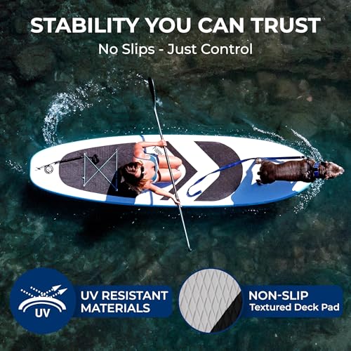 SereneLife XL Inflatable Stand Up Paddle Board - Pet-Friendly SUP for Adults and Pets - Extra-Wide Stable Design with Non-...