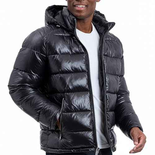 Michael Kors mens Shine Hooded Puffer Jacket, Heavy Winter Jackets for Men, Water Resistant