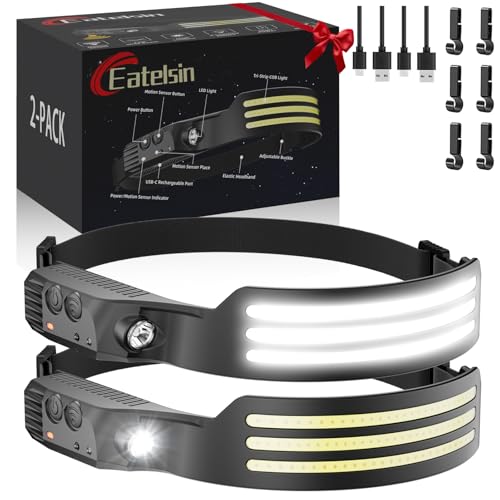 Eatelsin 2PCS Headlamp Rechargeable, Motion Sensor 230° COB Head Lamp, Headlights for Forehead, Hard hat Light for Adults,...