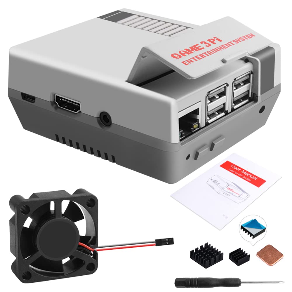 Geeekpi Case For Raspberry Pi 3B+ With Fan, Retro Gaming Nes3Pi Case With Cooling Fan, Pi Heatsinks For Raspberry Pi 2B/3B/3B+
