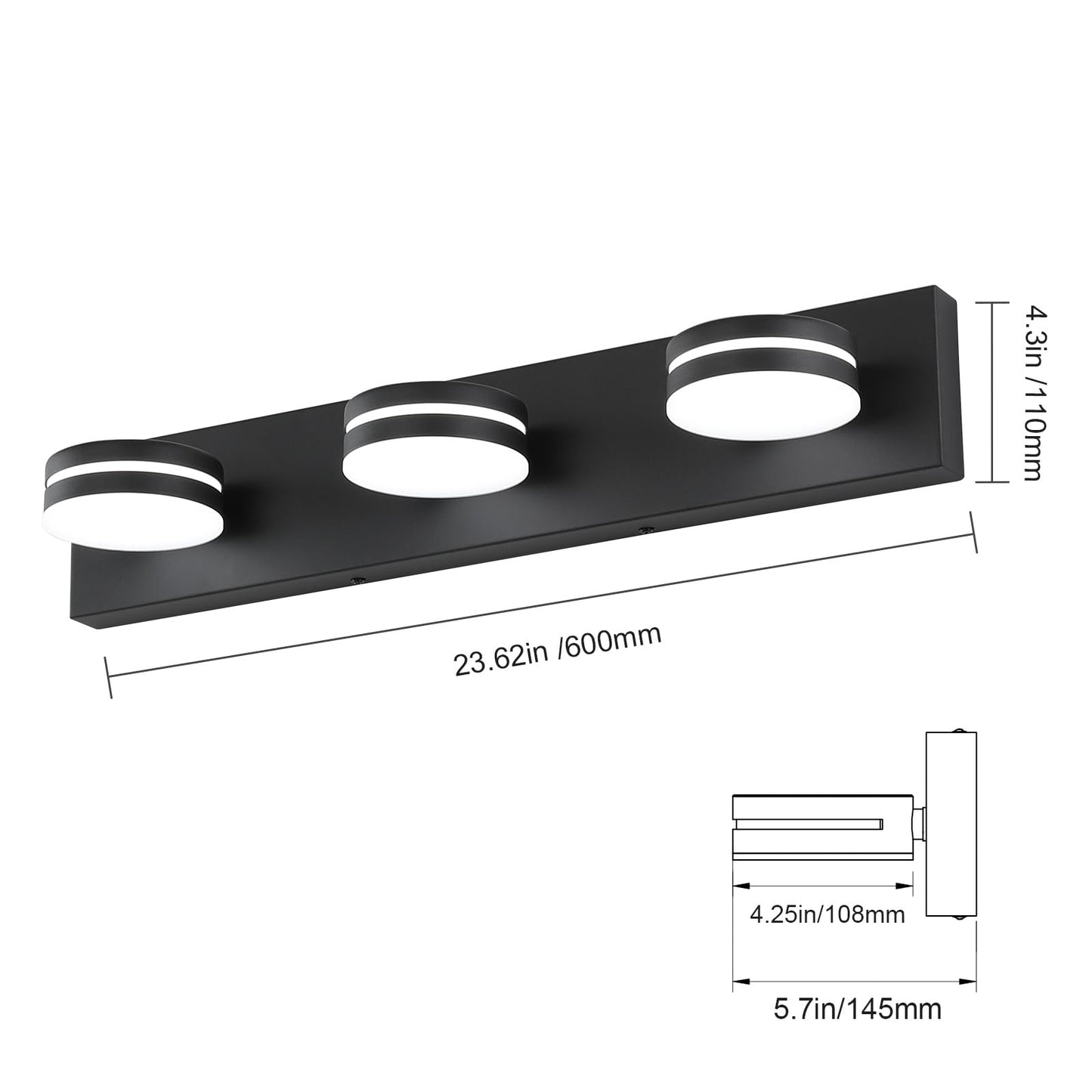 Bicrink 3-Light Bathroom Vanity Light Over Mirror, (24inch Dimmable) Matte Black LED Vanity Lighting Fixtures, Modern Bathroom Wall Light Fixtures with 360°Rotating Lamp Head (Cool White 5500K)