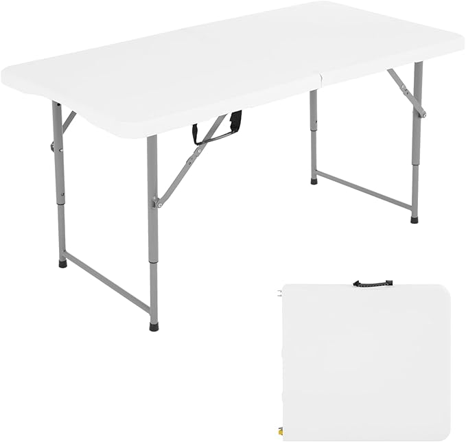 PIKAQTOP 4ft Heavy Duty Plastic Folding Table for Camping, Picnic, BBQ, Party - Portable and Foldable Utility Table with C...