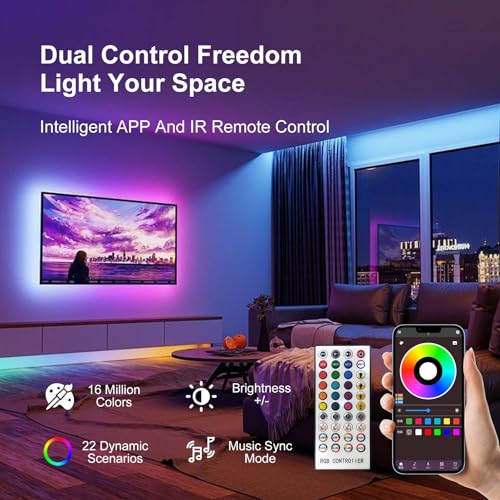 200 FT Led Lights for Bedroom, Music Synchronized Smart Led Strip Lights, Ultra Long with Remote Application Control Bluet...