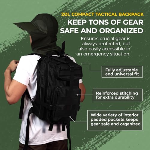 MODERN NEEDS 20L Tactical Backpack | 7 Compartments | Padded Comfort | Heavy-Duty Nylon | Survival & Camping