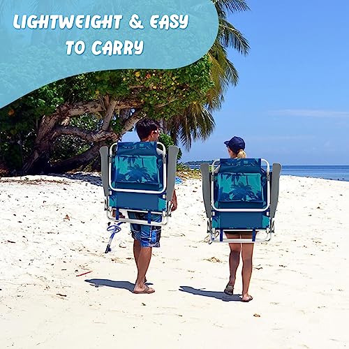 Goplus Beach Chair, Folding Backpack Beach Chairs for Adults with 5 Positions, Head Pillow, Cooler Bag, Towel Bar, Cup Hol...