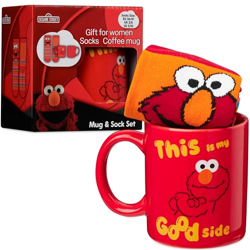 Get Trend Sesame Street Coffee Mug and Socks Set, 11.5 oz Ceramic Cup with Crew Socks, Elmo Drinkware Christmas, Secret Sa...