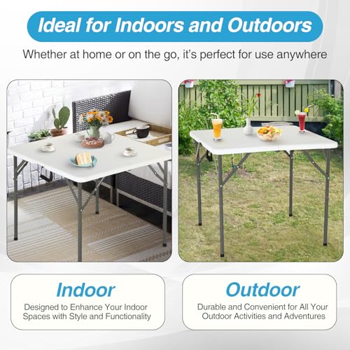 FDW 34" Folding Card Table Plastic Table Portable Square Height Dining Table Perfect for Party and Parties Backyard Event...