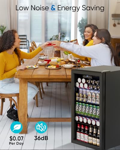 Feelfunn 3.2 Cu.Ft Mini Fridge with Glass Door - 126 Can Beverage Refrigerator Cooler for Drink Beer Wine Soda, Small Frid...