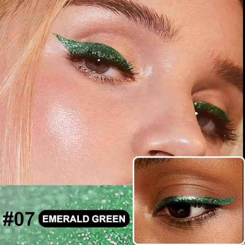 evpct 1Pcs Emerald Dark Green Glitter Shimmer Liquid Eyeliner Eye Shadow Makeup Pencil, Green Face Body Glitter Fake Eyela...