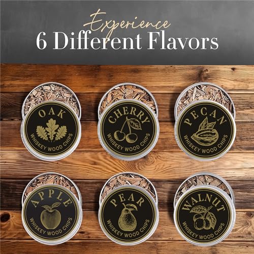 Whiskey Smoker Kit with Torch – 6 Wood Chip Flavors & 2 Glasses – Cocktail Smoker Infuser Set for Old Fashioned and Bourbo...