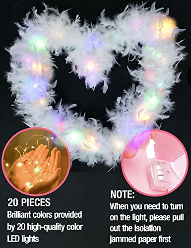 JICASTO Colorful Feather Boas, 6.6ft Boa with 20 Color Lights for Women for Dancing Party Halloween,with Heart Sunglasses