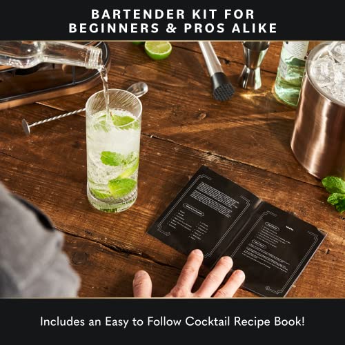 Home Hero Bartender Kit - 22-Piece Cocktail Shaker & Bar Tool Set - Wooden Stand Display & Bar Cart Accessories - Recipe B...