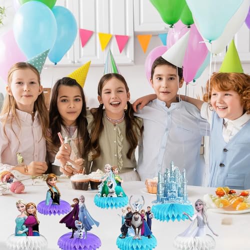 7 Pcs Cute Party Supplies, Cartoon Birthday Party Decorations, Blue Honeycomb Centerpieces for Table