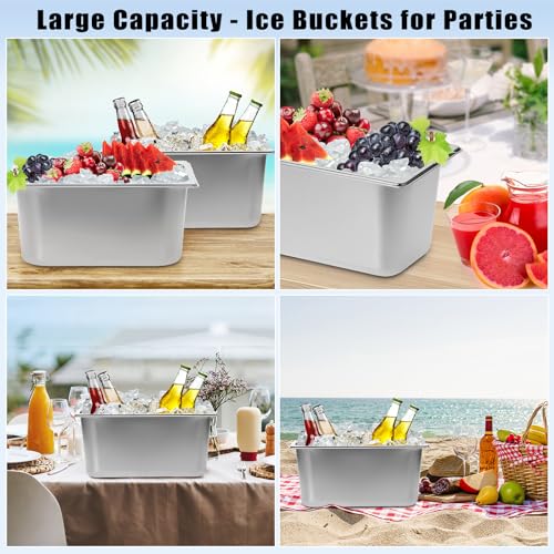 OwnMy 2PCS Ice Buckets for Parties, Stainless Steel Ice Bucket for Freezer, Metal Ice Cubes Bins Storage Container for Fre...