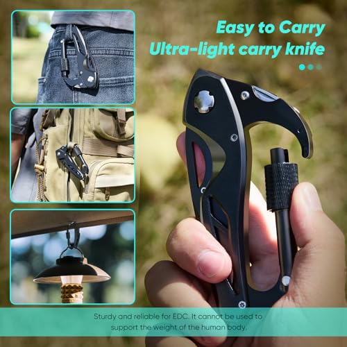 Multitool Carabiner Knife, Pocket Knife for Men with Bottle Opener, Window Breaker and Screwdriver, Tactical Survival EDC ...