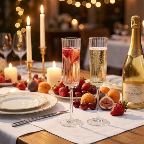 Joyido 36 Pack Clear Plastic Champagne Flutes - 6oz Ribbed Disposable Champagne Glasses - Clear Vintage Mimosa Glasses wit...