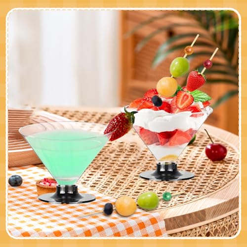 EAEDMY 20 Pack Plastic Martini Glasses Disposable 5oz 7oz with 50 Cocktail Sticks Bundle, Disposable Plastic Cocktail Marg...