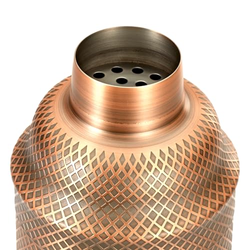 Barfly 3-Piece Diamond Lattice Etch Japanese Cocktail Shaker Set (24 Oz/700ml), Antique Copper