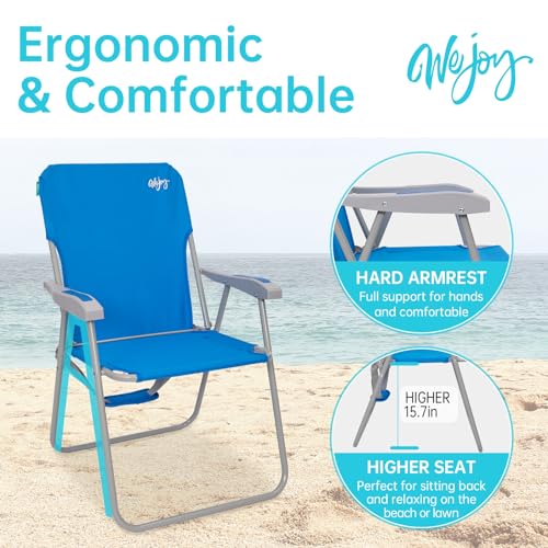 #WEJOY Folding Beach Chair for Adults, Lightweight Beach Chair with Shoulder Straps, High Back Beach Chairs with Hard Armr...