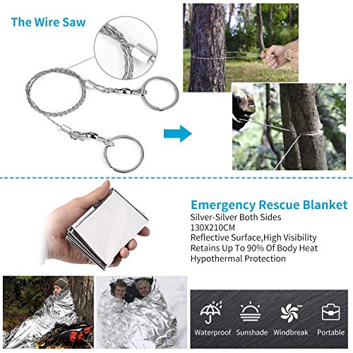 JINAGER Survival Gear Kits Outdoor Survival Gear Tool for Trip,with Fire Starter, Whistle, Wood Cutter, Tactical Pen for C...