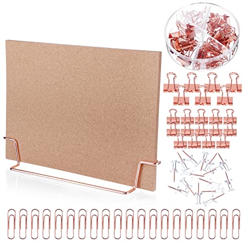 12.6 x 9 Inch Small Desktop Cork Board with Stand Rose Gold Bulletin Memo Message Picture Double Sided Pin Board for Offic...